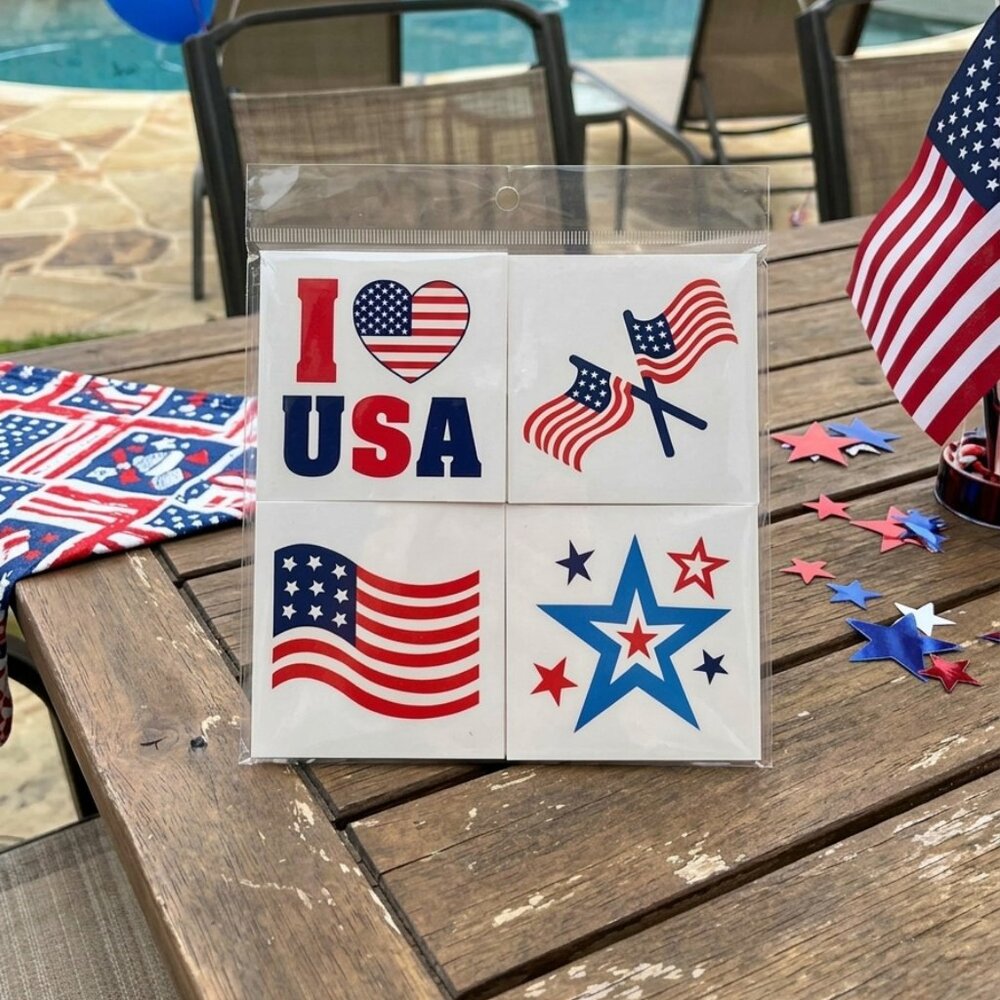 24-Pack Patriotic Temporary Tattoos - 4 Assorted USA Flag & Star Designs